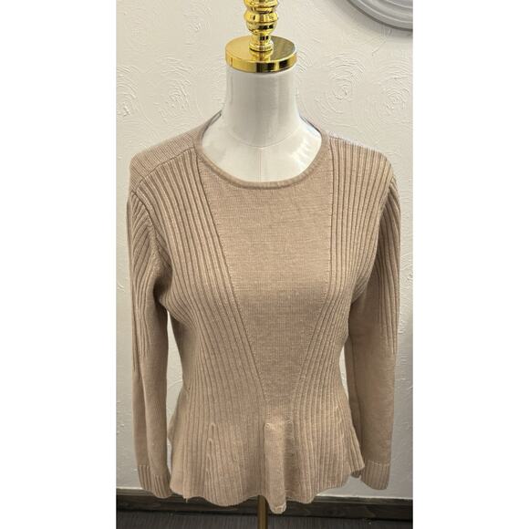 Magaschoni Sweaters - Magaschoni Women’s 100% Wool Knit Sweater Beige Ribbed Modern Size Medium